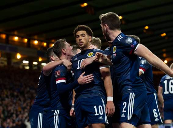 Football - 2022 FIFA World Cup, WM, Weltmeisterschaft, Fussball - European Qualifying - Group F - Scotland vs Denmark - Hampden Park - Mon day 15th January Che Adams of Scotland scores to make it 2-0 to Scotland 