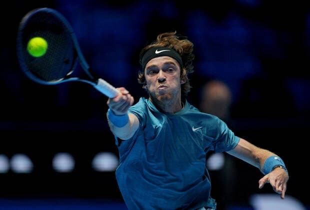 Mandatory Credit: Photo by Ella Ling Shutterstock (12603333dw) Andrey Rublev of Russia in action Nitto ATP, Tennis Herren World Tour Finals, Day 2, Tennis, Pala Alpitour, Turin, Italy - 15 Nov 2021 Nitto ATP World Tour Finals, Day 2, Tennis, Pala Alpitour, Turin, Italy - 15 Nov 2021 Copyright: xEllaxLing Shutterstockx 12603333dw