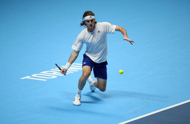 Mandatory Credit: Photo by Ella Ling Shutterstock (12603333dp) Stefanos Tsitsipas of Greece in action Nitto ATP, Tennis Herren World Tour Finals, Day 2, Tennis, Pala Alpitour, Turin, Italy - 15 Nov 2021 Nitto ATP World Tour Finals, Day 2, Tennis, Pala Alpitour, Turin, Italy - 15 Nov 2021 Copyright: xEllaxLing Shutterstockx 12603333dp