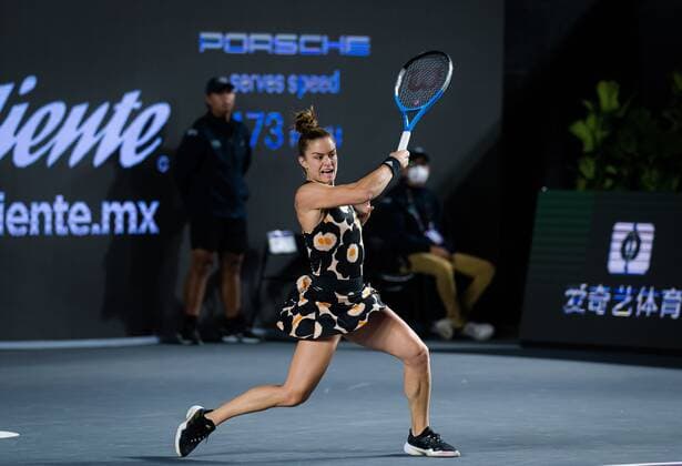 Mandatory Credit: Photo by Rob Prange Shutterstock (12596813az) Maria Sakkari of Greece in action during the third round robin match at the 2021 Akron WTA, Tennis Damen Finals Guadalajara WTA tennis tournament Akron WTA Finals, Day 6, Tennis, Panamerican Tennis Center Guadalajara, Mexico - 15 Nov 2021 Akron WTA Finals, Day 6, Tennis, Panamerican Tennis Center Guadalajara, Mexico - 15 Nov 2021  Copyright: xRobxPrange Shutterstockx 12596813az
