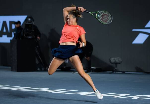 Mandatory Credit: Photo by Rob Prange Shutterstock (12596813bc) Aryna Sabalenka of Belarus in action during the third round robin match at the 2021 Akron WTA, Tennis Damen Finals Guadalajara WTA tennis tournament Akron WTA Finals, Day 6, Tennis, Panamerican Tennis Center Guadalajara, Mexico - 15 Nov 2021 Akron WTA Finals, Day 6, Tennis, Panamerican Tennis Center Guadalajara, Mexico - 15 Nov 2021  Copyright: xRobxPrange Shutterstockx 12596813bc