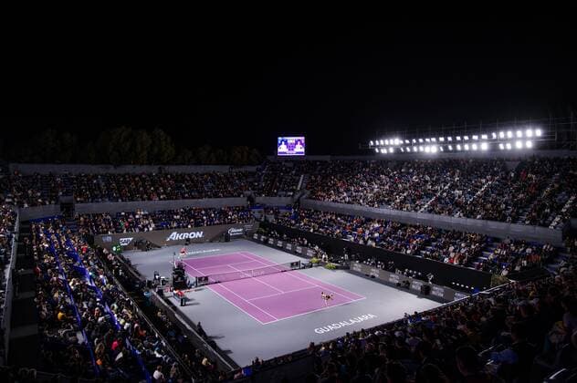 Mandatory Credit: Photo by Rob Prange Shutterstock (12596813bs) General View during the third round robin match at the 2021 Akron WTA, Tennis Damen Finals Guadalajara WTA tennis tournament Akron WTA Finals, Day 6, Tennis, Panamerican Tennis Center Guadalajara, Mexico - 15 Nov 2021 Akron WTA Finals, Day 6, Tennis, Panamerican Tennis Center Guadalajara, Mexico - 15 Nov 2021  Copyright: xRobxPrange Shutterstockx 12596813bs