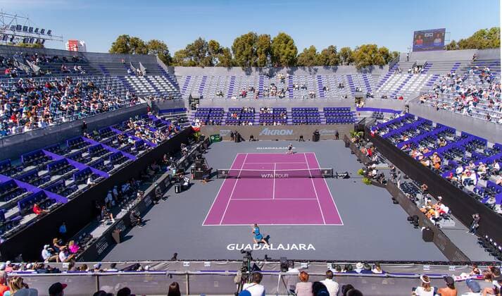 Mandatory Credit: Photo by Rob Prange Shutterstock (12596813ce) General View during the third round robin match at the 2021 Akron WTA, Tennis Damen Finals Guadalajara WTA tennis tournament Akron WTA Finals, Day 6, Tennis, Panamerican Tennis Center Guadalajara, Mexico - 15 Nov 2021 Akron WTA Finals, Day 6, Tennis, Panamerican Tennis Center Guadalajara, Mexico - 15 Nov 2021  Copyright: xRobxPrange Shutterstockx 12596813ce