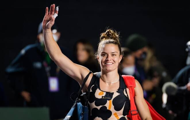 Mandatory Credit: Photo by Rob Prange Shutterstock (12596813cy) Maria Sakkari of Greece in action during the third round robin match at the 2021 Akron WTA, Tennis Damen Finals Guadalajara WTA tennis tournament Akron WTA Finals, Day 6, Tennis, Panamerican Tennis Center Guadalajara, Mexico - 15 Nov 2021 Akron WTA Finals, Day 6, Tennis, Panamerican Tennis Center Guadalajara, Mexico - 15 Nov 2021  Copyright: xRobxPrange Shutterstockx 12596813cy