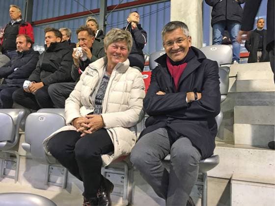 Manager Karin Danner and President Herbert Hainer FCB Womens Football, UWCL Womens Champions League, FC Bayern Munich vs BK Haecken Campus on 14 10 2021, PHOTO Mladen Lackovic LakoPress