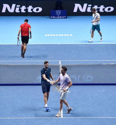 November 16, 2021, TORINO, Italia: Mate Pavi? of Croatia and Nikola Mekti? of Croatia returns the ball during the match against Marcel Granollers of Spain and Horacio Zeballos of Argentina at the Nitto ATP, Tennis Herren Finals in Turin, Italy, 16 November 2021.ANSA ALESSANDRO DI MARCO TORINO Italia - ZUMAa110 20211116_zaf_a110_006 Copyright: xAlessandroxDixMarcox
