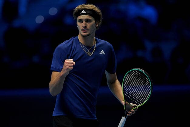 Mandatory Credit: Photo by Ella Ling Shutterstock (12603335c) Alexander Zverev of Germany celebrates Nitto ATP, Tennis Herren World Tour Finals, Day 3, Tennis, Pala Alpitour, Turin, Italy - 16 Nov 2021 Nitto ATP World Tour Finals, Day 3, Tennis, Pala Alpitour, Turin, Italy - 16 Nov 2021  Copyright: xEllaxLing Shutterstockx 12603335c