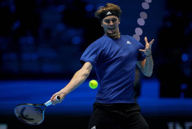 Mandatory Credit: Photo by Ella Ling Shutterstock (12603335f) Alexander Zverev of Germany in action Nitto ATP, Tennis Herren World Tour Finals, Day 3, Tennis, Pala Alpitour, Turin, Italy - 16 Nov 2021 Nitto ATP World Tour Finals, Day 3, Tennis, Pala Alpitour, Turin, Italy - 16 Nov 2021  Copyright: xEllaxLing Shutterstockx 12603335f