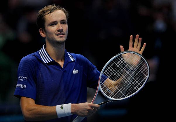 Mandatory Credit: Photo by Ella Ling Shutterstock (12603335q) Daniil Medvedev of Russia celebrates Nitto ATP, Tennis Herren World Tour Finals, Day 3, Tennis, Pala Alpitour, Turin, Italy - 16 Nov 2021 Nitto ATP World Tour Finals, Day 3, Tennis, Pala Alpitour, Turin, Italy - 16 Nov 2021  Copyright: xEllaxLing Shutterstockx 12603335q