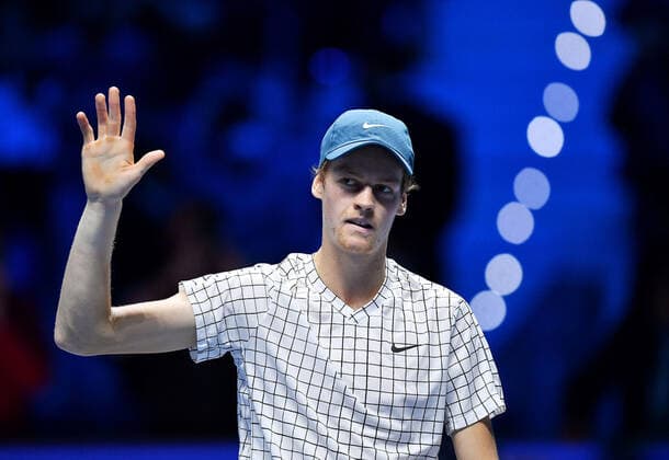 November 16, 2021, TURIN: Jannik Sinner of Italy celebrates after winning the match against Hubert Hurkacz of Poland at the Nitto ATP, Tennis Herren Finals in Turin, Italy, 16 November 2021..ANSA ALESSANDRO DI MARCO Tennis: Nitto ATP Finals in Turin  - ZUMAa110 20211116_zaf_a110_072 Copyright: xAlessandroxDixMarcox