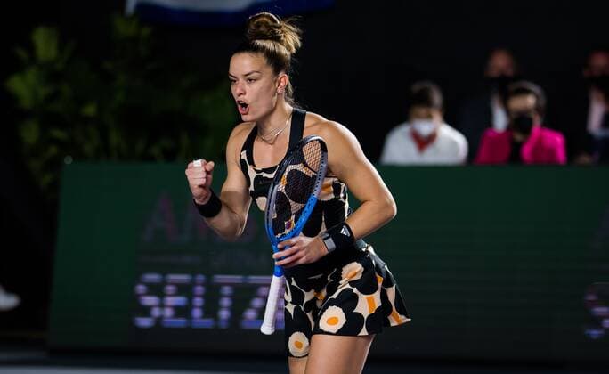 Mandatory Credit: Photo by Rob Prange Shutterstock (12596815bb) Maria Sakkari of Greece in action during the semi-final at the 2021 Akron WTA, Tennis Damen Finals Guadalajara WTA tennis tournament Akron WTA Finals, Day 7, Tennis, Panamerican Tennis Center Guadalajara, Mexico - 16 Nov 2021 Akron WTA Finals, Day 7, Tennis, Panamerican Tennis Center Guadalajara, Mexico - 16 Nov 2021  Copyright: xRobxPrange Shutterstockx 12596815bb