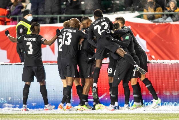 November 16, 2021, EDMONTON, ab, Canada: Canada players celebrate a goal against Mexico during World Cup Qualifiers in Edmonton, Tuesday, Nov. 16, 2021. Canada News - November 16, 2021  - ZUMAc35_ 20211116_zaf_c35_171 Copyright: xJasonxFransonx
