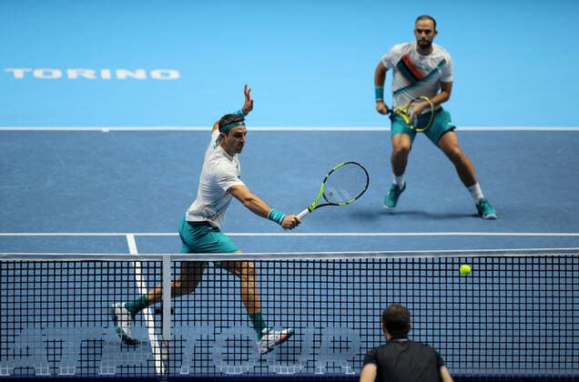 Mandatory Credit: Photo by Ella Ling Shutterstock (12603433g) Juan Sebastian Cabal and Robert Farah of Colombia in action Nitto ATP, Tennis Herren World Tour Finals, Day 4, Tennis, Pala Alpitour, Turin, Italy - 17 Nov 2021 Nitto ATP World Tour Finals, Day 4, Tennis, Pala Alpitour, Turin, Italy - 17 Nov 2021  Copyright: xEllaxLing Shutterstockx 12603433g