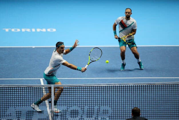 Mandatory Credit: Photo by Ella Ling Shutterstock (12603433d) Juan Sebastian Cabal and Robert Farah of Colombia in action Nitto ATP, Tennis Herren World Tour Finals, Day 4, Tennis, Pala Alpitour, Turin, Italy - 17 Nov 2021 Nitto ATP World Tour Finals, Day 4, Tennis, Pala Alpitour, Turin, Italy - 17 Nov 2021  Copyright: xEllaxLing Shutterstockx 12603433d