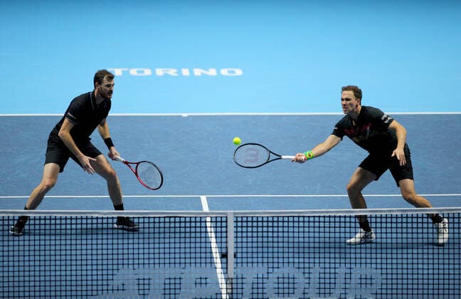 Mandatory Credit: Photo by Ella Ling Shutterstock (12603433f) Jamie Murray of GB and Bruno Soares of Brazil in action Nitto ATP, Tennis Herren World Tour Finals, Day 4, Tennis, Pala Alpitour, Turin, Italy - 17 Nov 2021 Nitto ATP World Tour Finals, Day 4, Tennis, Pala Alpitour, Turin, Italy - 17 Nov 2021  Copyright: xEllaxLing Shutterstockx 12603433f