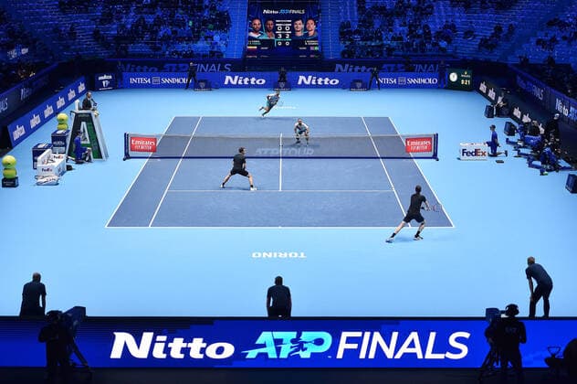 November 17, 2021, TURIN: Juan Sebastian Cabal of Colombia and Robert Farah Maksoud of Colombia returns the ball during the match against Robert Farah Maksoud of Brazil and Andy Murray of England at the Nitto ATP, Tennis Herren Finals in Turin, Italy, 14 November 2021..ANSA ALESSANDRO DI MARCO Nitto ATP Finals in Turin  - ZUMAa110 20211117_zaf_a110_008 Copyright: xAlessandroxDixMarcox