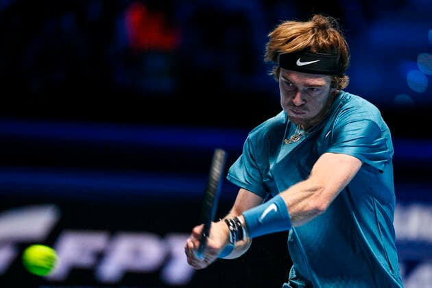 Photo Marco Alpozzi LaPresse November 17, 2021 Turin (Italy) Tennis Nitto ATP, Tennis Herren Finals - men s singles - Round Robin Novak Djokovic Vs Andrey Rublev In the pic:Andrey Rublev (Russia)  Copyright: xMarcoxAlpozzi LaPressex