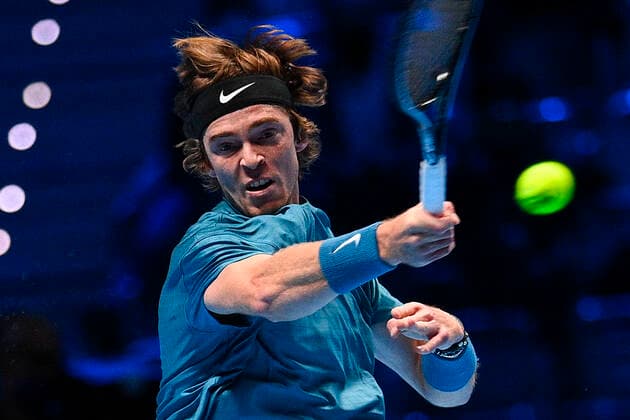 Photo Marco Alpozzi LaPresse November 17, 2021 Turin (Italy) Tennis Nitto ATP, Tennis Herren Finals - men s singles - Round Robin Novak Djokovic Vs Andrey Rublev In the pic:Andrey Rublev (Russia)  Copyright: xMarcoxAlpozzi LaPressex