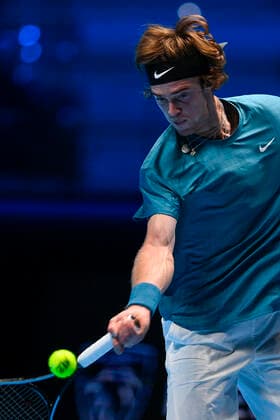 Photo Marco Alpozzi LaPresse November 17, 2021 Turin (Italy) Tennis Nitto ATP, Tennis Herren Finals - men s singles - Round Robin Novak Djokovic Vs Andrey Rublev In the pic:Andrey Rublev (Russia)  Copyright: xMarcoxAlpozzi LaPressex