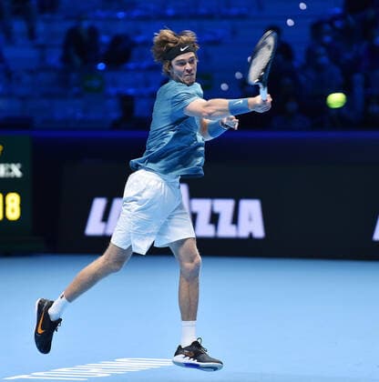 November 17, 2021, Turin, Italy: Russian tennis player Andrej Rublev in action during the match against Serbian Novak Djokovic at the ATP, Tennis Herren Finals, in Turin, Italy, 17 November 2021. ANSA ALESSANDRO DI MARCO Turin Italy - ZUMAa110 20211117_zaf_a110_027 Copyright: xAlessandroxDixMarcox