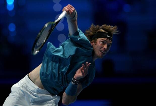 Mandatory Credit: Photo by Ella Ling Shutterstock (12603433ag) Andrey Rublev of Russia in action Nitto ATP, Tennis Herren World Tour Finals, Day 4, Tennis, Pala Alpitour, Turin, Italy - 17 Nov 2021 Nitto ATP World Tour Finals, Day 4, Tennis, Pala Alpitour, Turin, Italy - 17 Nov 2021  Copyright: xEllaxLing Shutterstockx 12603433ag