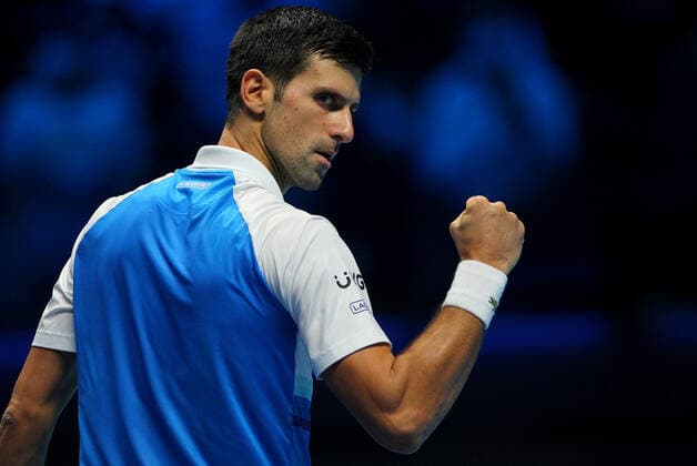 Mandatory Credit: Photo by Ella Ling Shutterstock (12603433ad) Novak Djokovic of Serbia celebrates Nitto ATP, Tennis Herren World Tour Finals, Day 4, Tennis, Pala Alpitour, Turin, Italy - 17 Nov 2021 Nitto ATP World Tour Finals, Day 4, Tennis, Pala Alpitour, Turin, Italy - 17 Nov 2021  Copyright: xEllaxLing Shutterstockx 12603433ad
