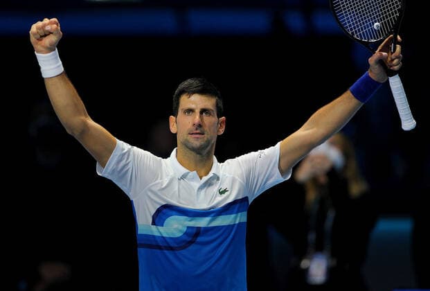 Mandatory Credit: Photo by Ella Ling Shutterstock (12603433s) Novak Djokovic of Serbia celebrates Nitto ATP, Tennis Herren World Tour Finals, Day 4, Tennis, Pala Alpitour, Turin, Italy - 17 Nov 2021 Nitto ATP World Tour Finals, Day 4, Tennis, Pala Alpitour, Turin, Italy - 17 Nov 2021  Copyright: xEllaxLing Shutterstockx 12603433s