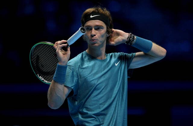 Mandatory Credit: Photo by Ella Ling Shutterstock (12603433o) Andrey Rublev of Russia frustrated Nitto ATP, Tennis Herren World Tour Finals, Day 4, Tennis, Pala Alpitour, Turin, Italy - 17 Nov 2021 Nitto ATP World Tour Finals, Day 4, Tennis, Pala Alpitour, Turin, Italy - 17 Nov 2021  Copyright: xEllaxLing Shutterstockx 12603433o