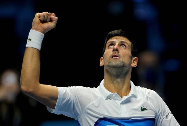 Mandatory Credit: Photo by Ella Ling Shutterstock (12603433p) Novak Djokovic of Serbia celebrates Nitto ATP, Tennis Herren World Tour Finals, Day 4, Tennis, Pala Alpitour, Turin, Italy - 17 Nov 2021 Nitto ATP World Tour Finals, Day 4, Tennis, Pala Alpitour, Turin, Italy - 17 Nov 2021  Copyright: xEllaxLing Shutterstockx 12603433p