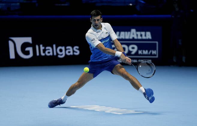 Mandatory Credit: Photo by Ella Ling Shutterstock (12603433k) Novak Djokovic of Serbia in action Nitto ATP, Tennis Herren World Tour Finals, Day 4, Tennis, Pala Alpitour, Turin, Italy - 17 Nov 2021 Nitto ATP World Tour Finals, Day 4, Tennis, Pala Alpitour, Turin, Italy - 17 Nov 2021  Copyright: xEllaxLing Shutterstockx 12603433k