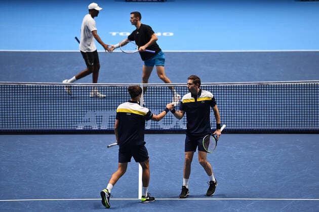 Sport Bilder des Tages Photo Marco Alpozzi LaPresse November 17, 2021 Turin (Italy) Tennis Nitto ATP, Tennis Herren Finals - men s doubles - Round Robin Ram Salisbury vs Herbert MahutIn the pic: Pierre-Hugues Herbert, Nicolas Mahut Rajeev Ram, Joe Salisbury  Copyright: xMarcoxAlpozzi LaPressex