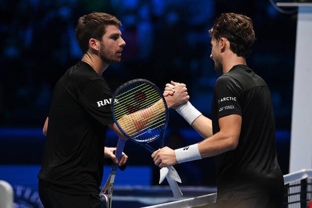 Photo Marco Alpozzi LaPresse November 17, 2021 Turin (Italy) Tennis Nitto ATP, Tennis Herren Finals - men s singles - Round Robin Cameron Norrie Vs Casper Ruud In the pic: Cameron Norrie, Casper Ruud  Copyright: xMarcoxAlpozzi LaPressex