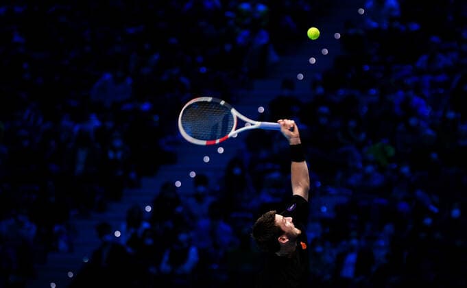 Italy Tennis ATP, Tennis Herren Finals 6698130 18.11.2021 Britain s Cameron Norrie returns a shot to Norway s Casper Ruud during their first round singles tennis match of the ATP Finals at the Pala Alpitour venue in Turin, Italy. Alexey Filippov Sputnik Turin Italy  Copyright: xAlexeyxFilippovx