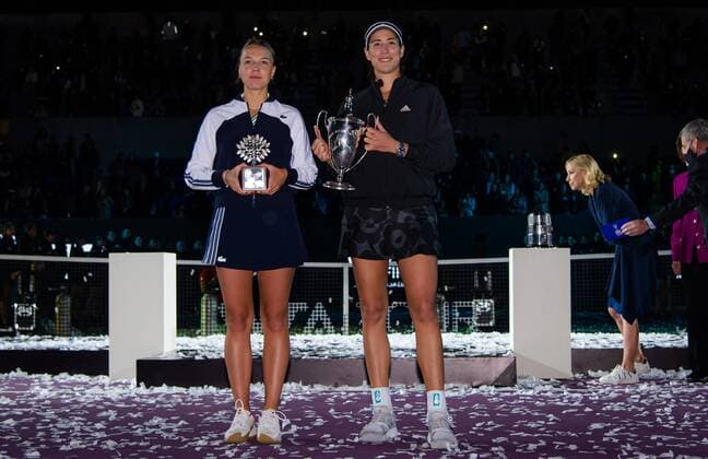 Mandatory Credit: Photo by Rob Prange Shutterstock (12596816br) Anett Kontaveit of Estonia & Garbine Muguruza of Spain with their trophies after the final of the 2021 Akron WTA, Tennis Damen Finals Guadalajara WTA tennis tournament Akron WTA Finals, Day 8, Tennis, Panamerican Tennis Center Guadalajara, Mexico - 17 Nov 2021 Akron WTA Finals, Day 8, Tennis, Panamerican Tennis Center Guadalajara, Mexico - 17 Nov 2021  Copyright: xRobxPrange Shutterstockx 12596816br