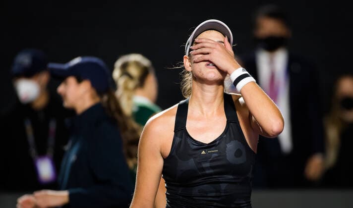 November 17, 2021, GUADALAJARA, MEXICO: Garbine Muguruza of Spain reacts to winning the final of the 2021 Akron WTA, Tennis Damen Finals Guadalajara WTA tennis tournament against Anett Kontaveit of Estonia GUADALAJARA MEXICO - ZUMAa181 20211117_zaa_a181_101 Copyright: xRobxPrangex