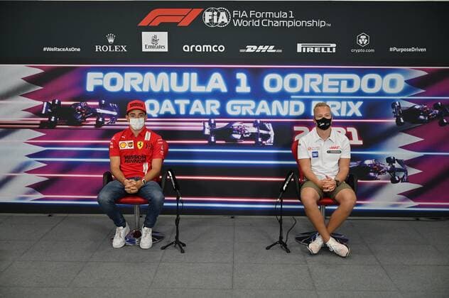 F1 Grand Prix of Qatar 16 Charles Leclerc (MON, Scuderia Ferrari Mission Winnow), 9 Nikita Mazepin (RUS, Haas F1 Team), F1 Grand Prix of Qatar at Losail International Circuit on November 18, 2021 in Doha, Qatar. (Photo by ANDREJ ISAKOVIC AFP FIA Pool via HOCH ZWEI) Doha Qatar Poolfoto HOCH ZWEI Pool AFP ,EDITORIAL USE ONLY