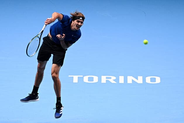 Italy Tennis ATP, Tennis Herren Finals Zverev - Hurkacz 6698972 18.11.2021 Germany s Alexander Zverev returns a shot during the group stage singles tennis match of the ATP Finals against Poland s Hubert Hurkacz at the Pala Alpitour venue in Turin, Italy. Alexey Filippov Sputnik Turin Italy  Copyright: xAlexeyxFilippovx