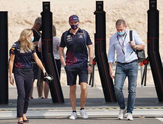 Formula 1 Ooredoo Qatar Grand Prix 2021 18 11 2021, Losail International Circuit, Doha, Formula 1 Ooredoo Qatar Grand Prix 2021 ,pictured Max Verstappen NEL , Red Bull Racing Honda with father Jos Verstappen. nordphotoxGmbHx xBratic nph00250