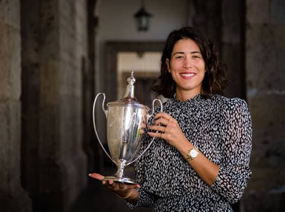 Mandatory Credit: Photo by Rob Prange Shutterstock (12608466l) Garbine Muguruza of Spain at the champions trophy shoot after the final of the 2021 Akron WTA, Tennis Damen Finals Guadalajara WTA tennis tournament 2021 Akron WTA Finals Guadalajara Thursday Trophy Shoot - 18 Nov 2021 2021 Akron WTA Finals Guadalajara Thursday Trophy Shoot - 18 Nov 2021  Copyright: xRobxPrange Shutterstockx 12608466l