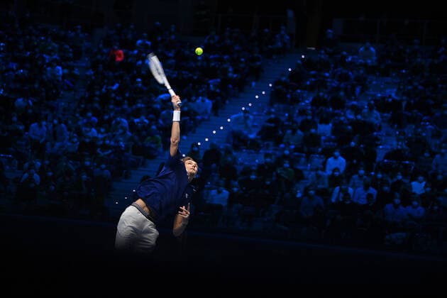 Photo Marco Alpozzi LaPresse November 18, 2021 Turin (Italy) Tennis Nitto ATP, Tennis Herren Finals - men s singles - Round Robin Daniil Medvedev Vs Jannik Sinner In the pic: Daniil Medvedev (Russia)  Copyright: xMarcoxAlpozzi LaPressex