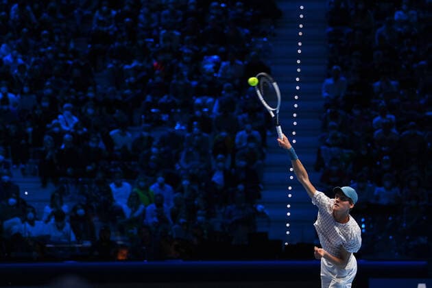 Photo Marco Alpozzi LaPresse November 18, 2021 Turin (Italy) Tennis Nitto ATP, Tennis Herren Finals - men s singles - Round Robin Daniil Medvedev Vs Jannik Sinner In the pic: Jannik Sinner (Italy)  Copyright: xMarcoxAlpozzi LaPressex