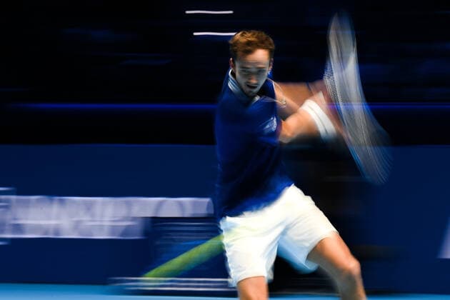 Photo Marco Alpozzi LaPresse November 18, 2021 Turin (Italy) Tennis Nitto ATP, Tennis Herren Finals - men s singles - Round Robin Daniil Medvedev Vs Jannik Sinner In the pic: Daniil Medvedev (Russia)  Copyright: xMarcoxAlpozzi LaPressex