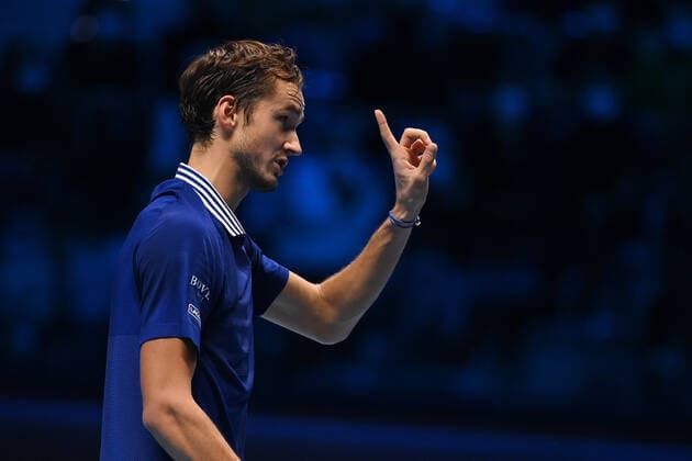 Photo Marco Alpozzi LaPresse November 18, 2021 Turin (Italy) Tennis Nitto ATP, Tennis Herren Finals - men s singles - Round Robin Daniil Medvedev Vs Jannik Sinner In the pic: Daniil Medvedev (Russia)  Copyright: xMarcoxAlpozzi LaPressex