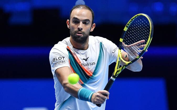 November 19, 2021, Turin, Italy: Juan Sebastian Cabal of Colombia returns the ball during the match against Rajeev Ram of USA and Joe Salisbury of England at the Nitto ATP, Tennis Herren Finals in Turin, Italy, 19 November 2021.ANSA ALESSANDRO DI MARCO Tennis: Nitto ATP Finals in Turin  - ZUMAa110 20211119_zaf_a110_001 Copyright: xAlessandroxDixMarcox