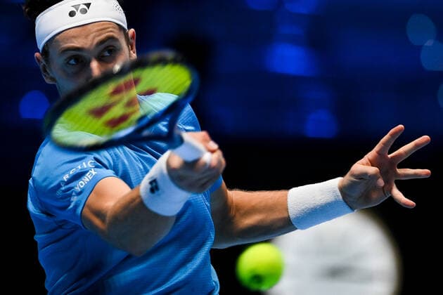 Photo Marco Alpozzi LaPresse November 19, 2021 Turin (Italy) Tennis Nitto ATP, Tennis Herren Finals - men s singles - Round Robin Andrey Rublev Vs Casper Ruud In the pic: Casper Ruud (Norway)  Copyright: xMarcoxAlpozzi LaPressex