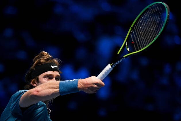 Photo Marco Alpozzi LaPresse November 19, 2021 Turin (Italy) Tennis Nitto ATP, Tennis Herren Finals - men s singles - Round Robin Andrey Rublev Vs Casper Ruud In the pic: Andrey Rublev (Russia)  Copyright: xMarcoxAlpozzi LaPressex