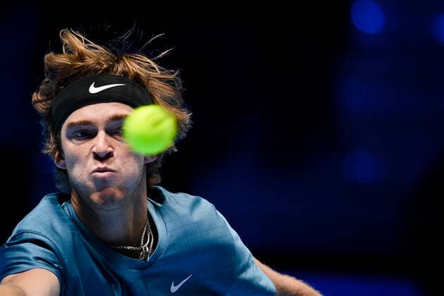 Photo Marco Alpozzi LaPresse November 19, 2021 Turin (Italy) Tennis Nitto ATP, Tennis Herren Finals - men s singles - Round Robin Andrey Rublev Vs Casper Ruud In the pic: Andrey Rublev (Russia)  Copyright: xMarcoxAlpozzi LaPressex