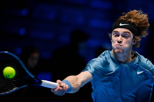 Photo Marco Alpozzi LaPresse November 19, 2021 Turin (Italy) Tennis Nitto ATP, Tennis Herren Finals - men s singles - Round Robin Andrey Rublev Vs Casper Ruud In the pic: Andrey Rublev (Russia)  Copyright: xMarcoxAlpozzi LaPressex