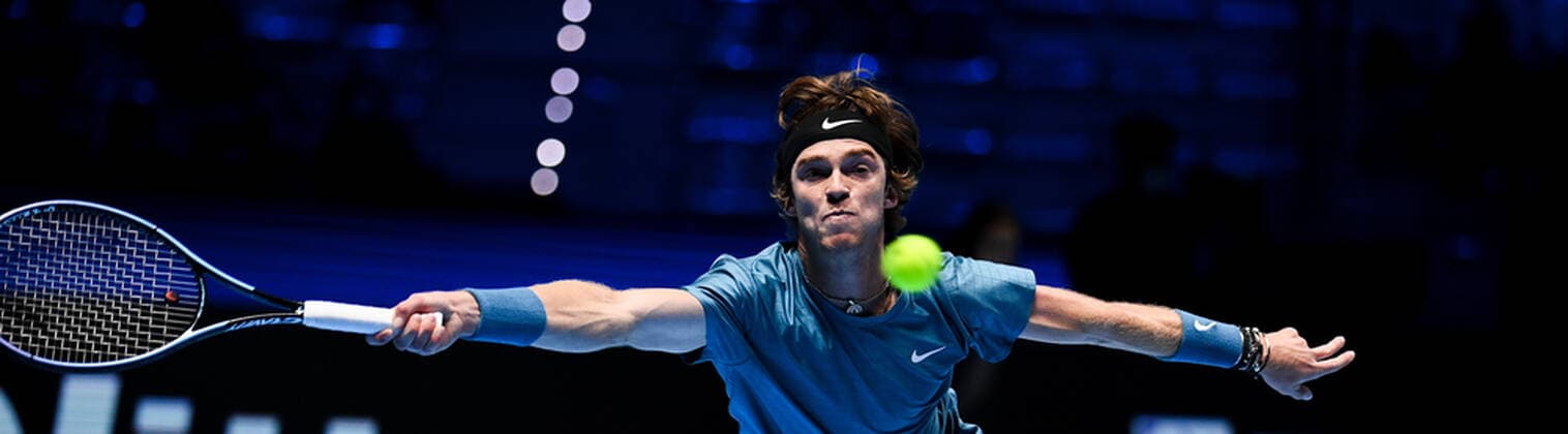 Photo Marco Alpozzi LaPresse November 19, 2021 Turin (Italy) Tennis Nitto ATP, Tennis Herren Finals - men s singles - Round Robin Andrey Rublev Vs Casper Ruud In the pic: Andrey Rublev (Russia)  Copyright: xMarcoxAlpozzi LaPressex