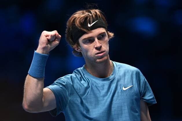 Sport Bilder des Tages Italy Tennis ATP, Tennis Herren Finals 6699669 19.11.2021 Russia s Andrey Rublev reacts during the group stage singles tennis match of the ATP Finals against Norway s Casper Ruud at the Pala Alpitour venue in Turin, Italy. Alexey Filippov Sputnik Turin Italy  Copyright: xAlexeyxFilippovx